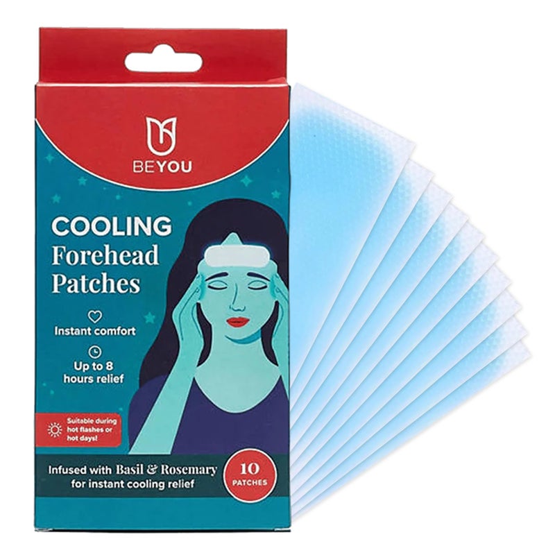 BeYou Cooling Forehead Patch for Hot Flashes, Menopause, Head discomfort, Head Tension - Infused with Basil & Rosemary - Designed specifically for hot Flashes
